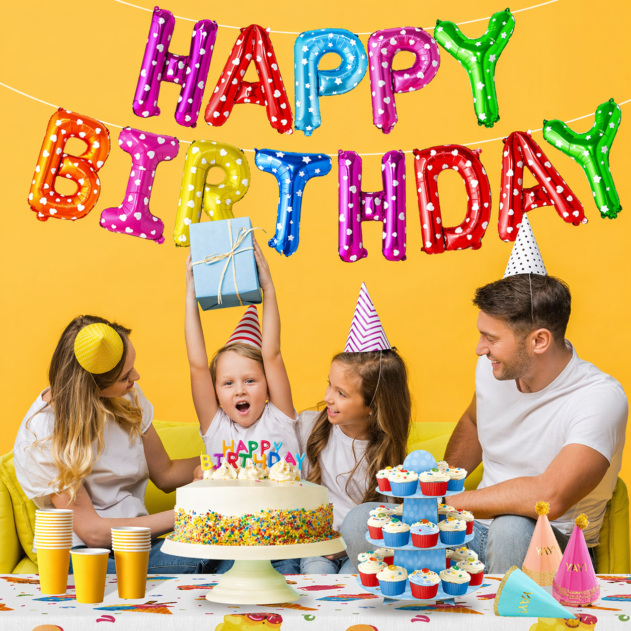 Rainbow Happy Birthday Balloon Banner - 16 Inch | Rainbow Balloons for Happy Birthday Decorations | Kids Theme Birthday Decorations |