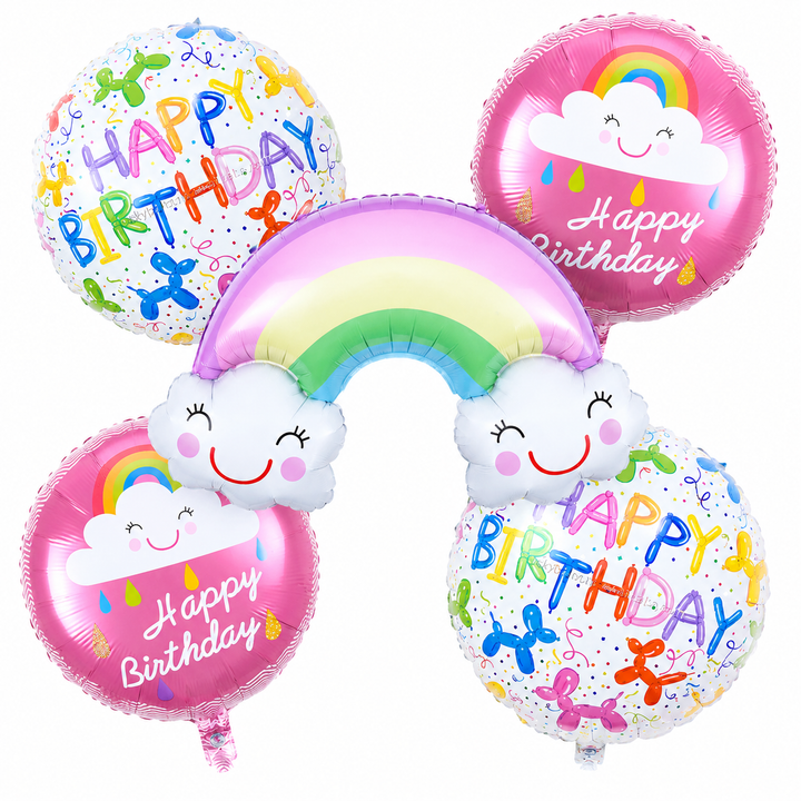 Rainbow Theme 5 Pcs Foil Balloon Set – Decorative Balloons for Party Decorations