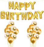 25Pcs Golden Happy Birthday Foil Balloon, Confetti and Metallic Balloons Combo for Birthday Decoration Items for Kids