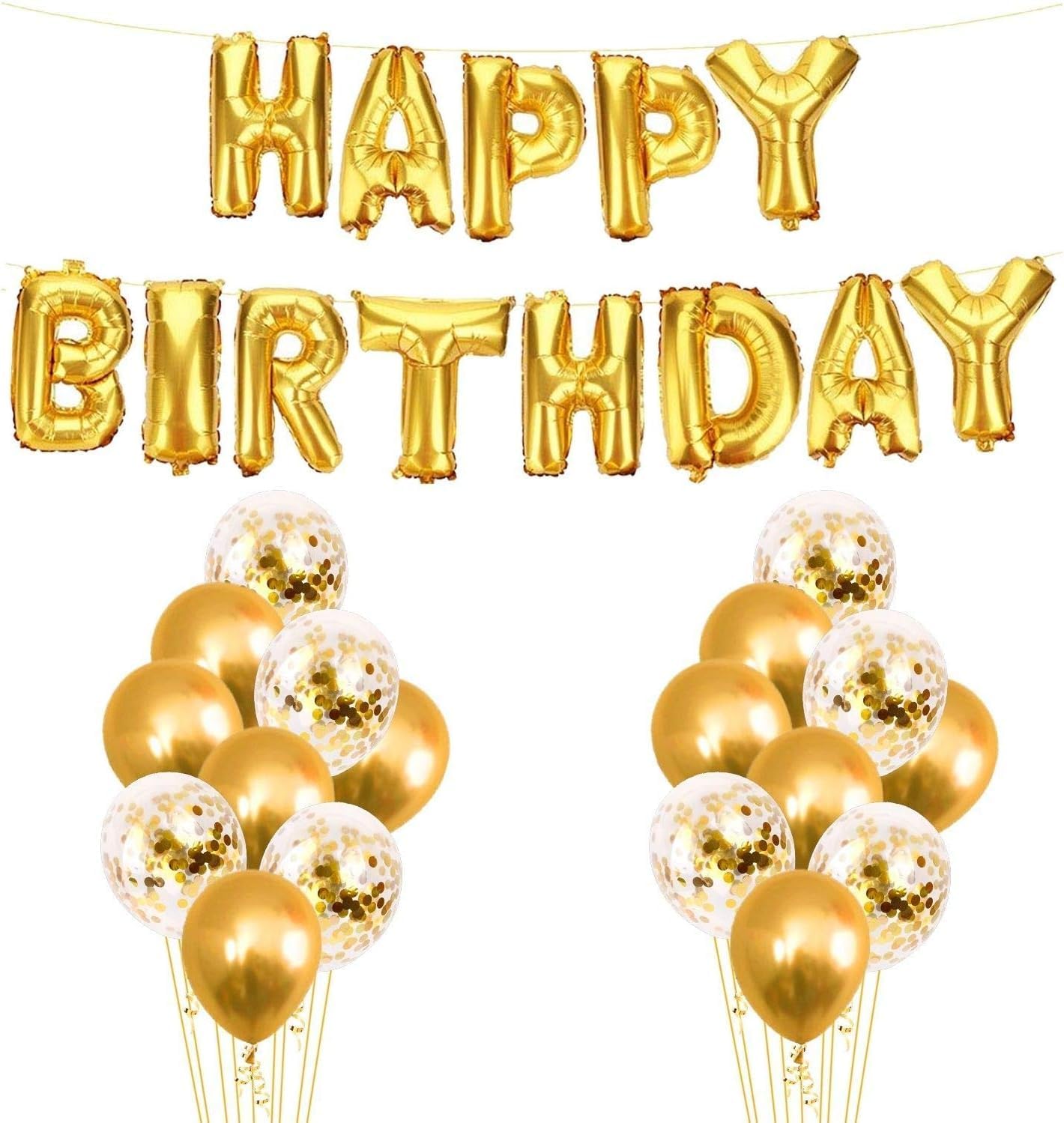 25Pcs Golden Happy Birthday Foil Balloon, Confetti and Metallic Balloons Combo for Birthday Decoration Items for Kids