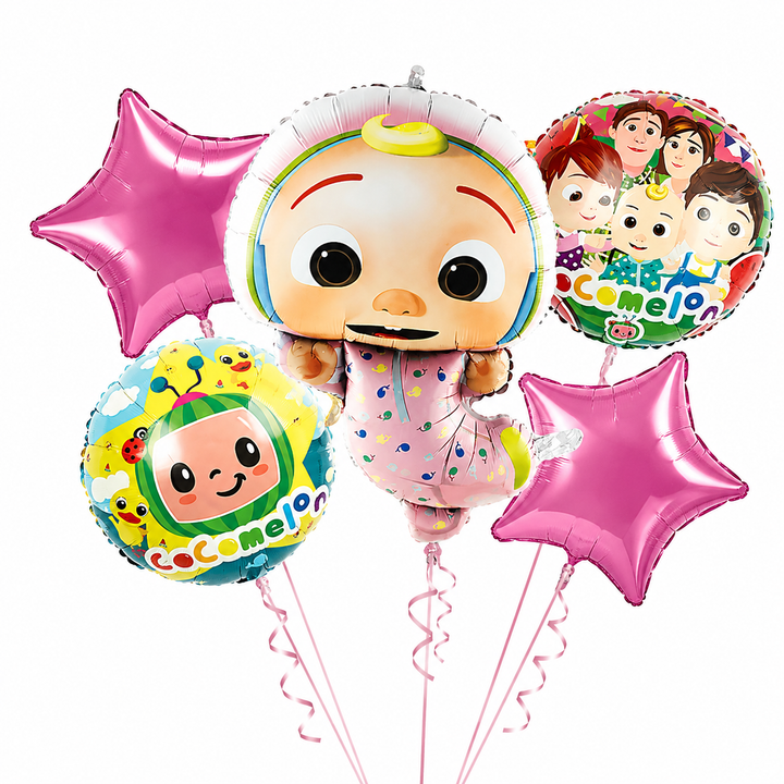Coco Melon Theme 5 Pcs Foil Balloon Set – Decorative Balloons for Party Decorations
