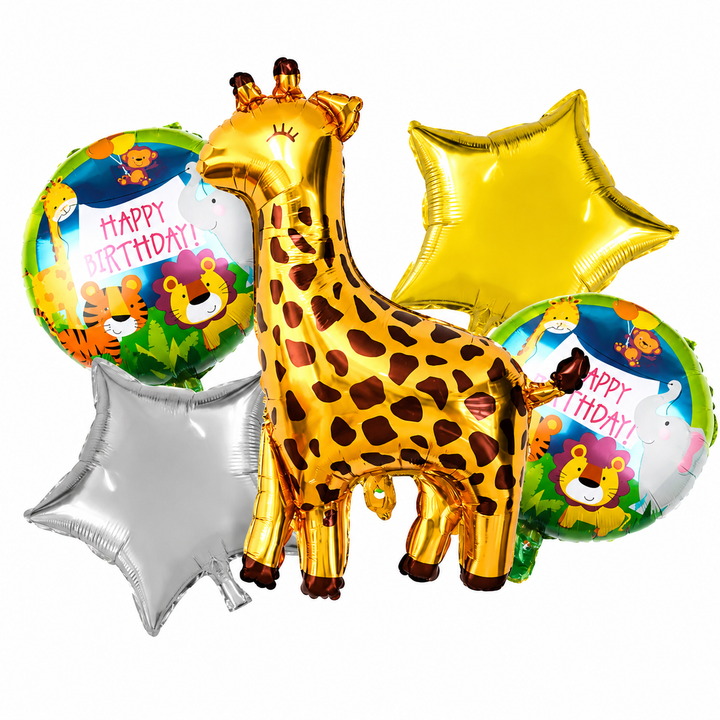 Giraffe Theme 5 Pcs Foil Balloon Set – Decorative Balloons for Party Decorations