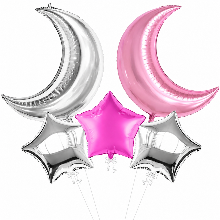  Moon & Star Theme 5 Pcs Foil Balloon Set – Decorative Balloons for Party Decorations