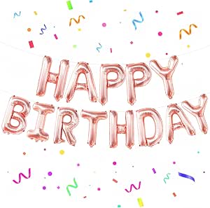 Rose Gold Happy Birthday Foil Balloon Banner for Birthday Party Decorations