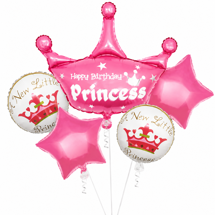 Happy Birthday Princess Theme 5 Pcs Foil Balloon Set – Decorative Balloons for Party Decorations