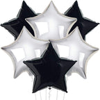Black and Silver Star Shaped Balloons – 18 Inch, Pack of 6 | Perfect for New Year's Eve, Graduation Parties | Black and Silver Star Balloons for Class of 2024 Party Decoration