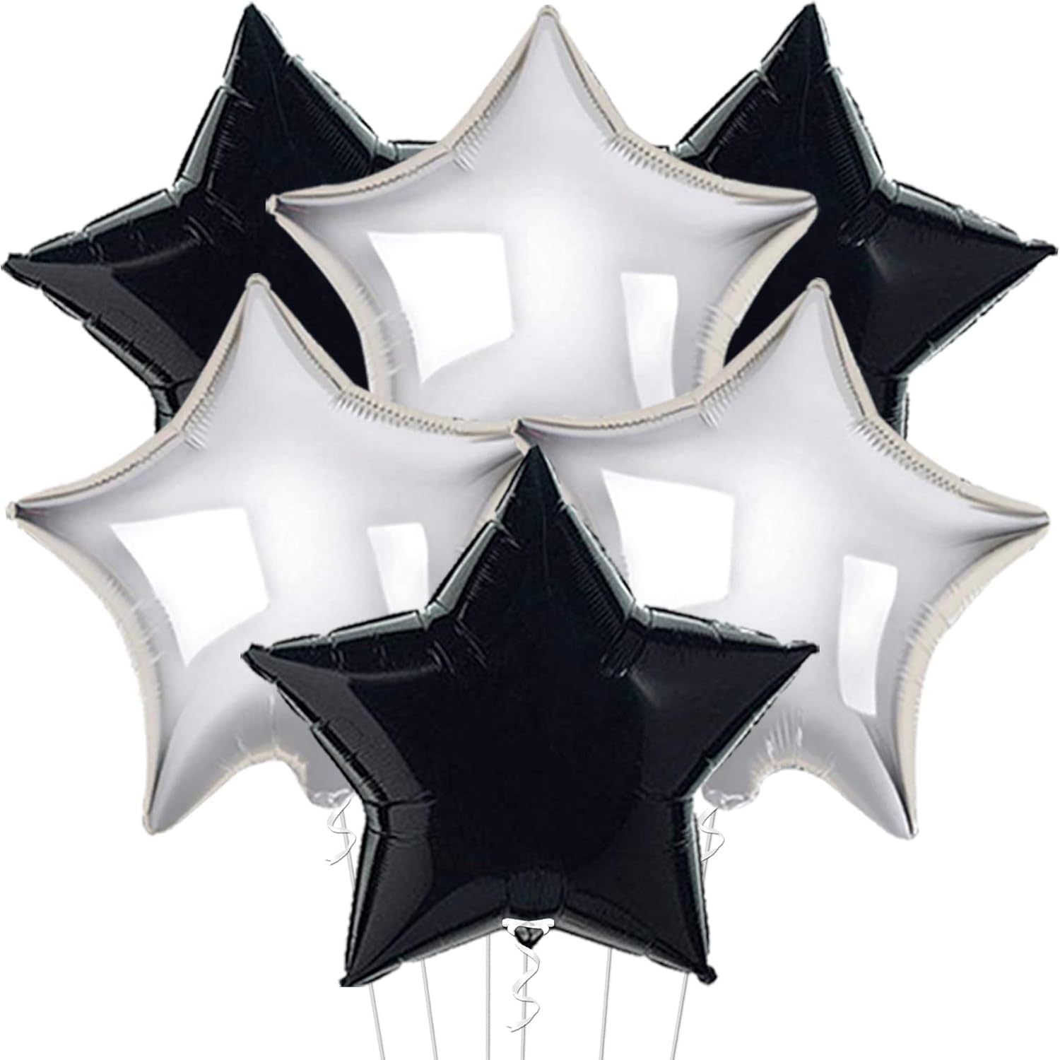 Black and Silver Star Shaped Balloons – 18 Inch, Pack of 6 | Perfect for New Year's Eve, Graduation Parties | Black and Silver Star Balloons for Class of 2024 Party Decoration