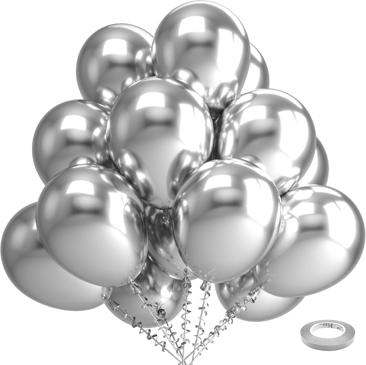 Silver Metallic Chrome Latex Balloons – 100 Pack, 12 inch Silver Round Helium Balloons for Wedding, Graduation, Anniversary, Baby Shower, and Birthday Party Decorations