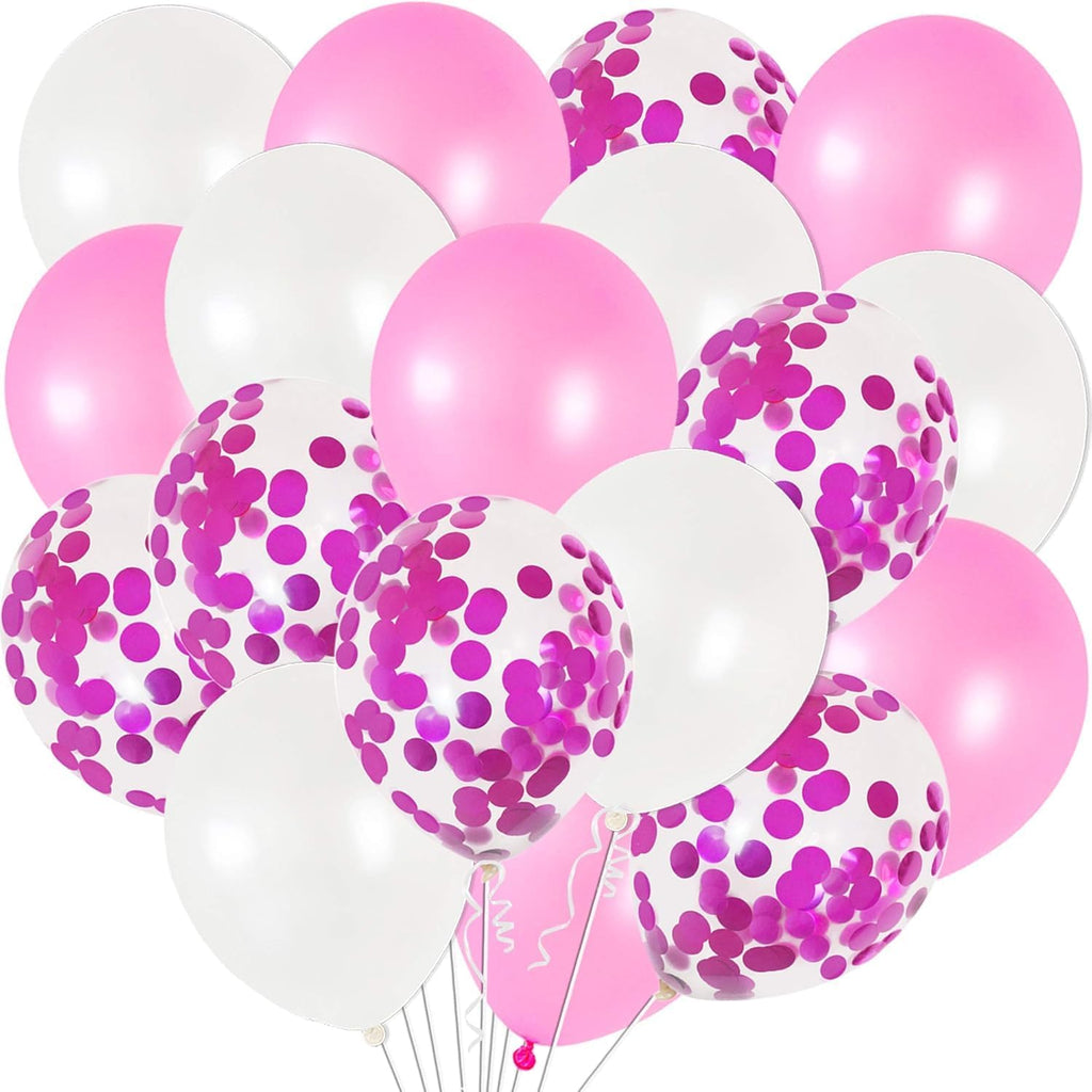 Pink, White and Pink Confetti Latex Balloons Kit – Pack of 30 | Pink White Helium Balloons for Girl Birthday Decoration | Romantic Balloons for Anniversary, Wedding, Valentines Party Decor, Baby Showe
