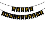 Black Happy Anniversary Card Banner with Shiny Golden Prints - Anniversary Banner for Party Decorations