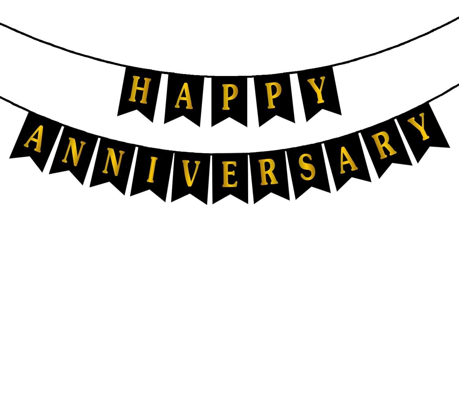 Black Happy Anniversary Card Banner with Shiny Golden Prints - Anniversary Banner for Party Decorations