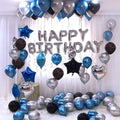 Happy Birthday Letter Foil Balloon Set of Silver + Pack of 30 HD Metallic Balloons (Blue, Black and Silver) / happy birthday balloon/happy birthday balloon banner/birthday decoration