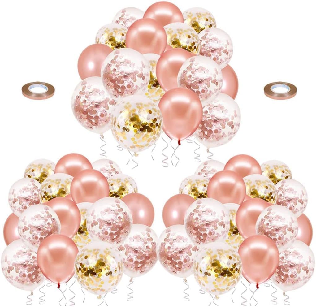 62 Pcs Rose Gold Balloons – 12 Inch Balloon Garland Kit | Includes Rose Gold Latex Balloons & Confetti Balloons | Ideal for Bridal Shower & Birthday Party Decorations