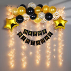 Birthday Decoration Items – Happy Birthday Decoration Black & Gold – For Men, Husband, Wife, Women – Includes Confetti, Metallic & Foil Balloons – 1 Piece