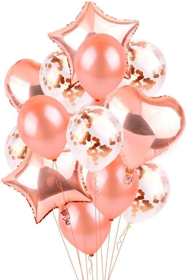 14pcs Rose Gold Heart Balloons Wedding Decor Champagne Foil Star Balloon Latex Ballon For Birthday Party Decorations Air Ball