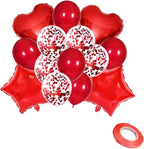 Balloon Sets with Star, Heart Foil Balloons for Birthday, Wedding, Festival Decoration Party Decoration Kids Baby Men Women Adult Party Supplies (14pcs in 1set) With Air Pump (Red)