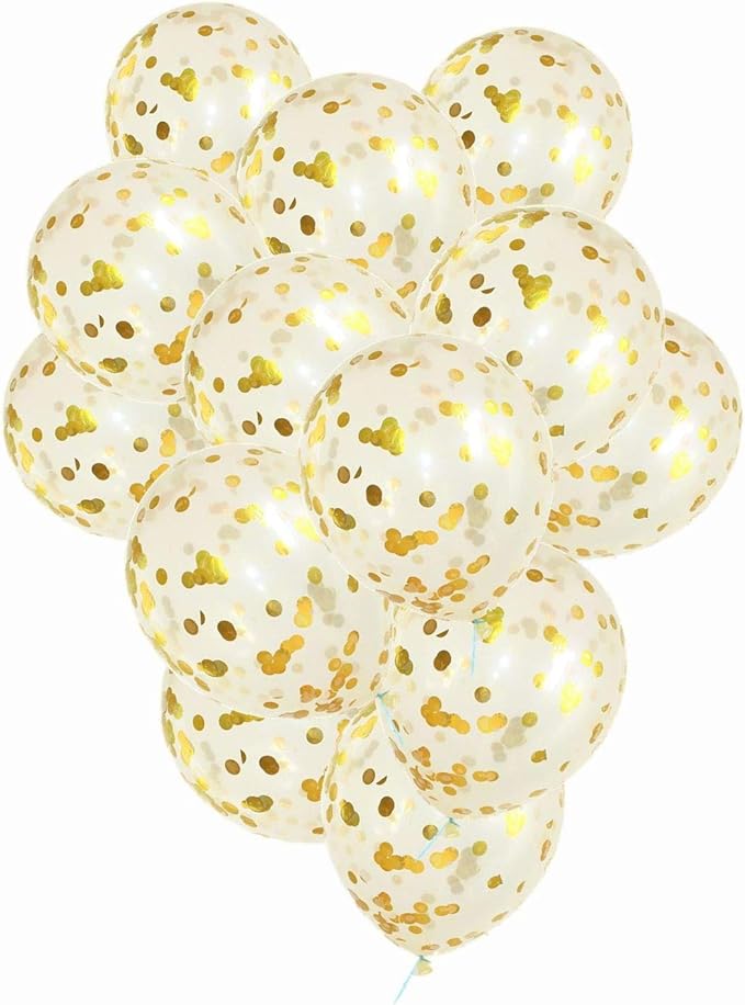 Golden Confetti Balloons, 12 Inch 10 Pcs Transparent Balloons Latex Balloons with Golden Confetti for Wedding Party Birthday Decorations