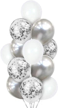 White Chrome Silver Confetti Balloons Bouquet 24PCs for Wedding Bridal Shower Birthday Pa