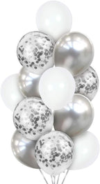 White Chrome Silver Confetti Balloons Bouquet 24PCs for Wedding Bridal Shower Birthday Pa