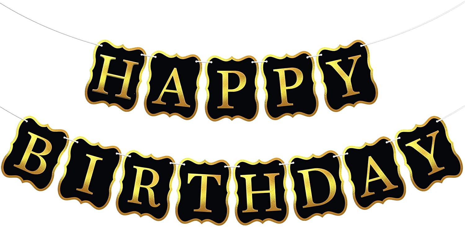 Black & Gold Birthday Banner - Large 10 Feet, Shiny Foil Sign for Decorations