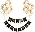 9 Pcs Happy Birthday Decoration Set – Black "Happy Birthday" Banner with Confetti Balloons and Ribbon – Birthday Party Decoration for All Ages