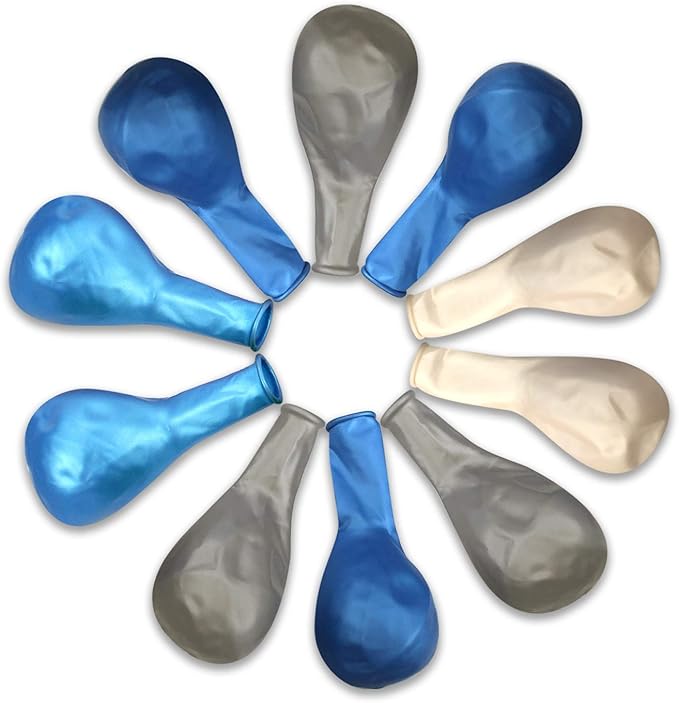 100 PCS 12-inch Pearlized 4 Assorted Colors Latex Balloons Blue White Silver Large Big Round Thick Shiny Pearlescent Biodegradable Bulk Helium Gas Air Inflated Kids Birthday Party Decorations Supplies