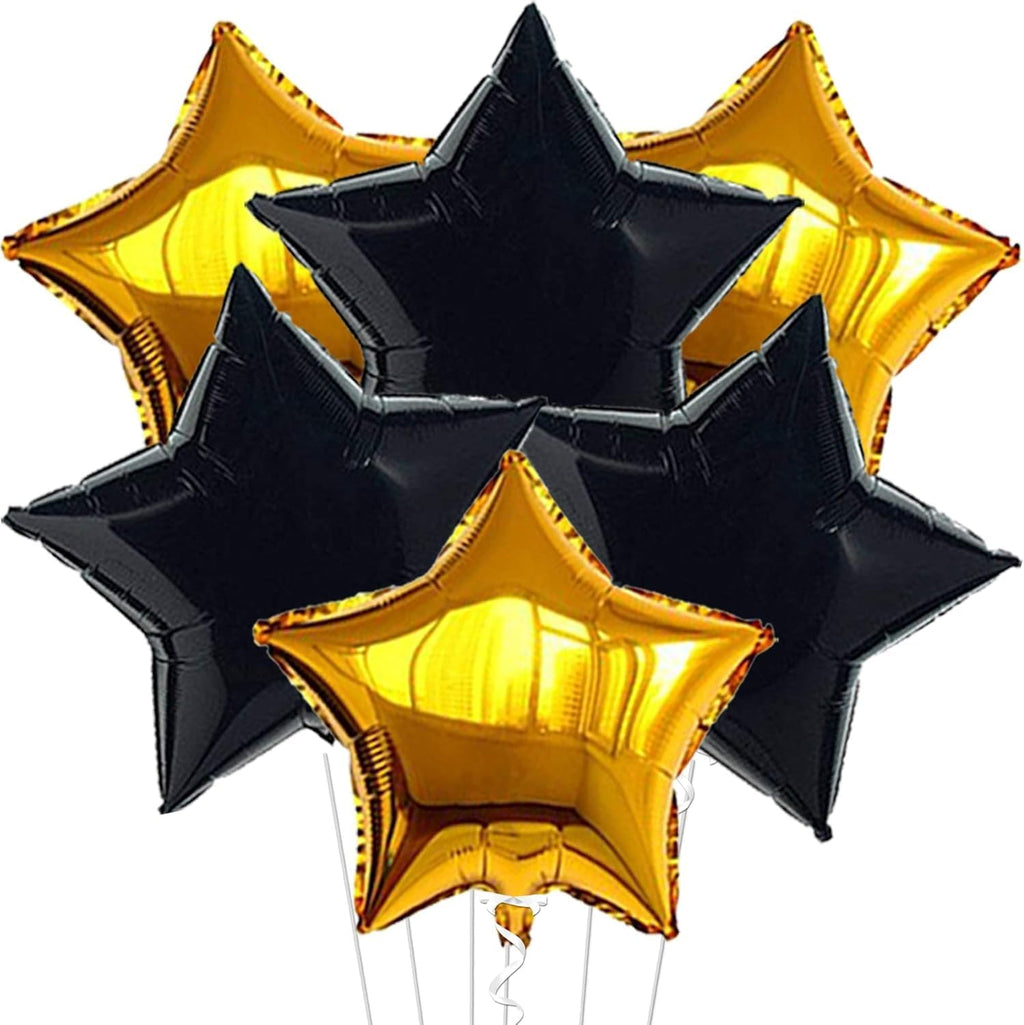 Gold and Black Star Foil Balloon Set - 6 Pack, 18 Inch | Twinkle Little Gold Black Party Balloons for Birthday Decoration | Star Shaped Helium Balloons for Wedding, Engagement, Bridal Baby Shower