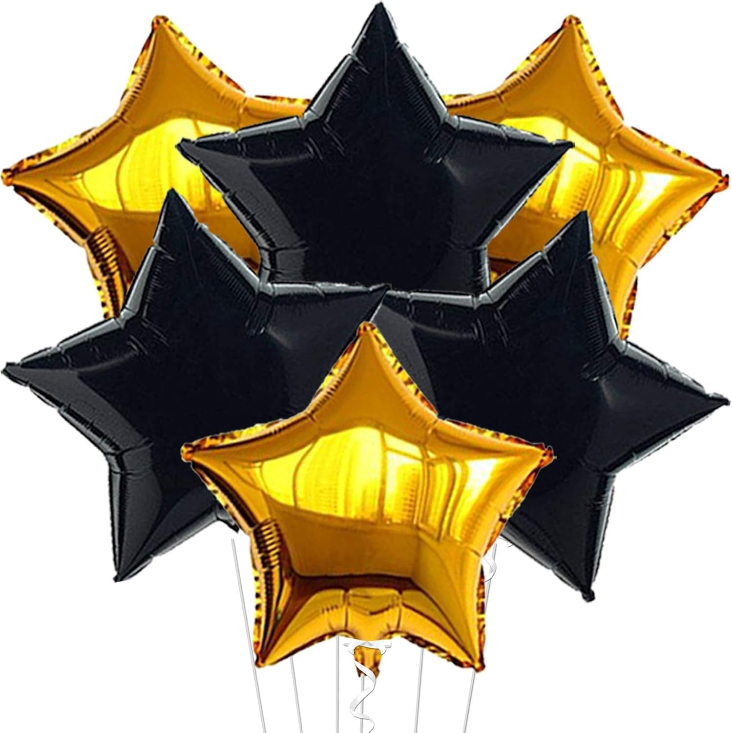 Gold and Black Star Foil Balloon Set - 6 Pack, 18 Inch | Twinkle Little Gold Black Party Balloons for Birthday Decoration | Star Shaped Helium Balloons for Wedding, Engagement, Bridal Baby Shower