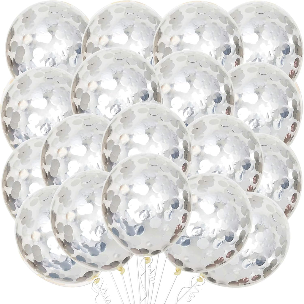 Silver Confetti Balloons Set – Pack of 30, 12 Inch | Silver Party Balloon Decorations | Confetti Silver Balloons for Birthday Party | Latex Balloons for Bridal Shower, Home, Office Decor