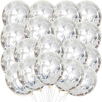 Silver Confetti Balloons Set – Pack of 30, 12 Inch | Silver Party Balloon Decorations | Confetti Silver Balloons for Birthday Party | Latex Balloons for Bridal Shower, Home, Office Decor