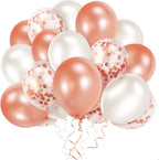 50 Pcs Rose Gold and White Confetti Balloons – 40 Pcs Set (15 Rose Gold, 15 White, 10 Confetti) – Perfect for Birthday, Baby Shower, Anniversary Parties – Unisex-Kids