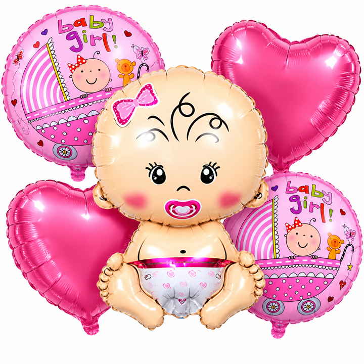 Pink Baby Girl Theme 5 Pcs Foil Balloon Set – Decorative Balloons for Party Decorations