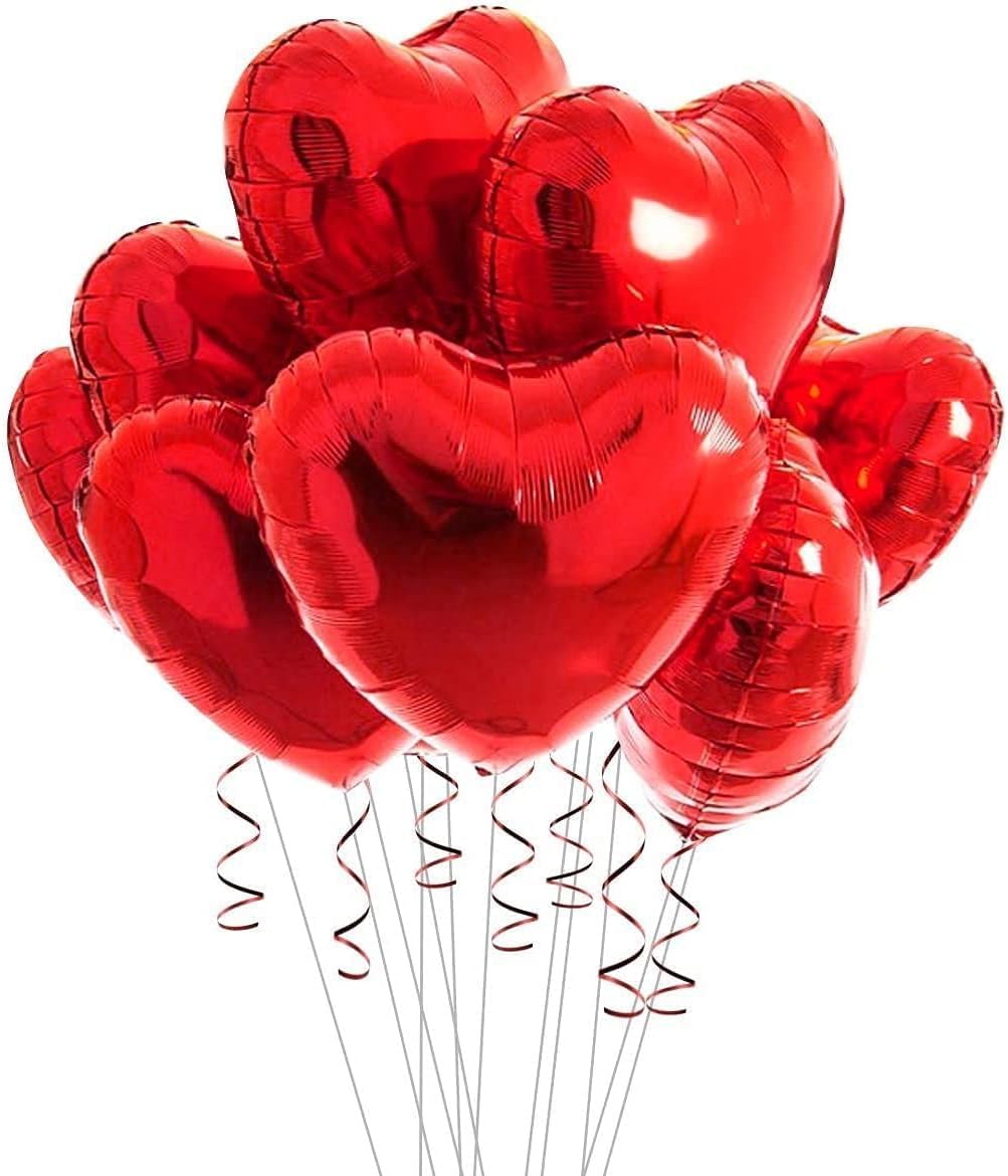 Red Heart Balloons for Valentine’s Day Decorations – Heart Shape Balloons, 18 Inch for Valentine Decorations – Love Foil Balloon Red Wedding Anniversary & Valentine Party Decors (Set of 10)