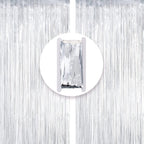 Metallic Tinsel Foil Fringe Curtains Party Photo Backdrop – 2-Piece Set, Size 100 x 200 cm, Silver