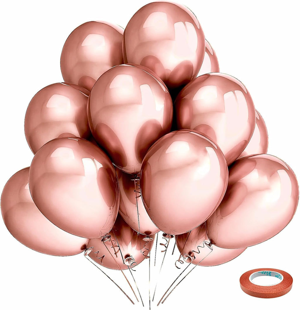 Rose Gold Metallic Chrome Balloons – 100 Pack, 12 Inch Rose Gold Latex Round Helium Balloons for Wedding, Anniversary, Baby Shower, Birthday Party Decorations