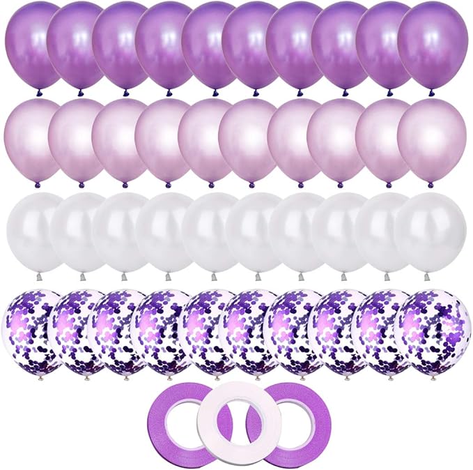 40PCS 12 inch Purple Latex Balloons Foil Confetti Balloons Decorative Balloons with 3pcs ribbon for Weddings Birthday Graduation Party Supplies