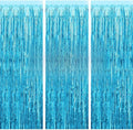 3Pcs Blue Foil Fringe Curtain, Foil Metallic Fringe Shimmer Backdrop Curtains for Birthday Party Decorations | Blue Birthday Curtains for Baby Shower - 1x2m
