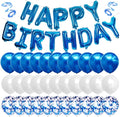 Blue Happy Birthday Balloon Banner White And Blue Confetti Balloons for Boy Birthday Party Decorations