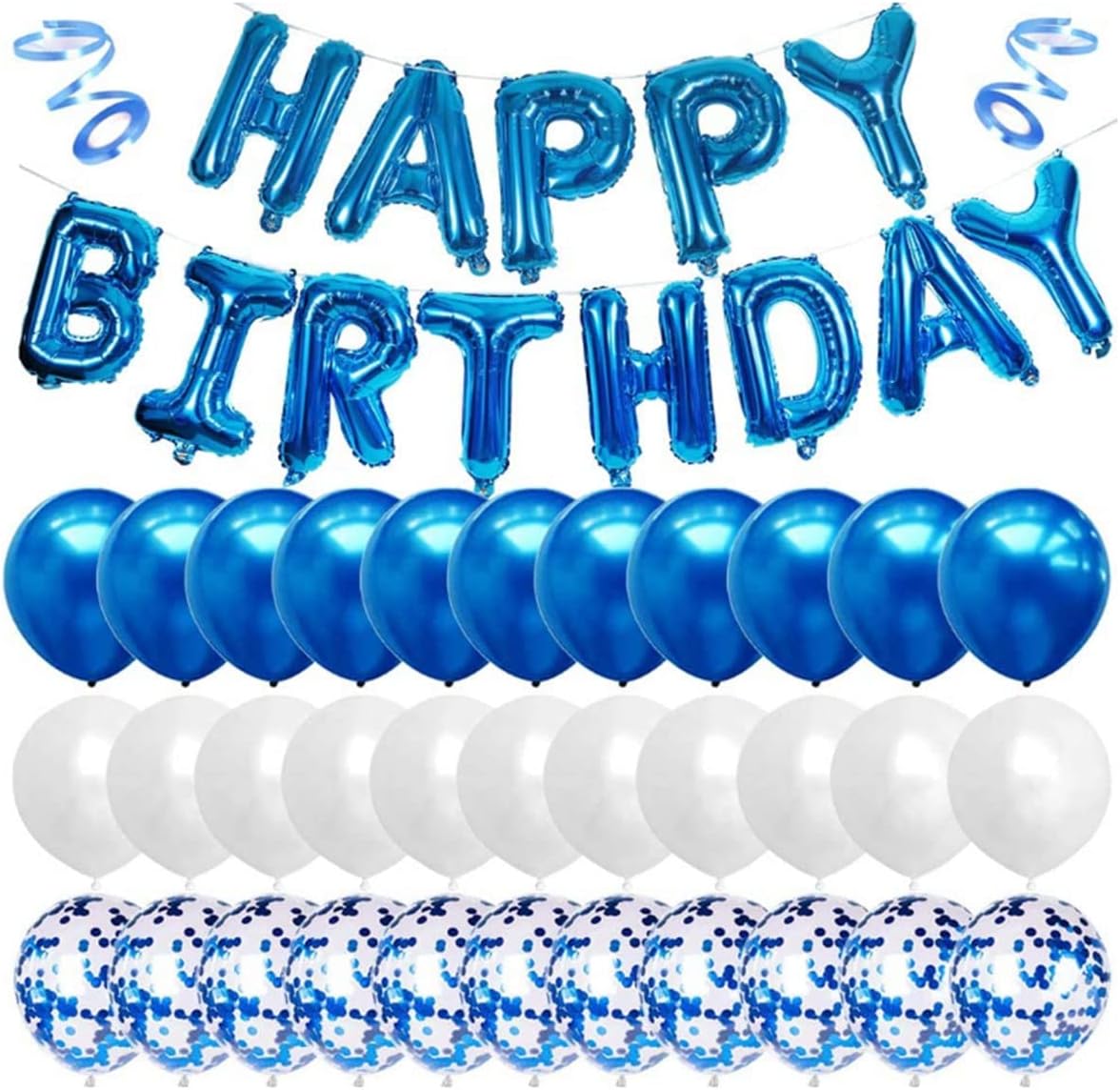Blue Happy Birthday Balloon Banner White And Blue Confetti Balloons for Boy Birthday Party Decorations