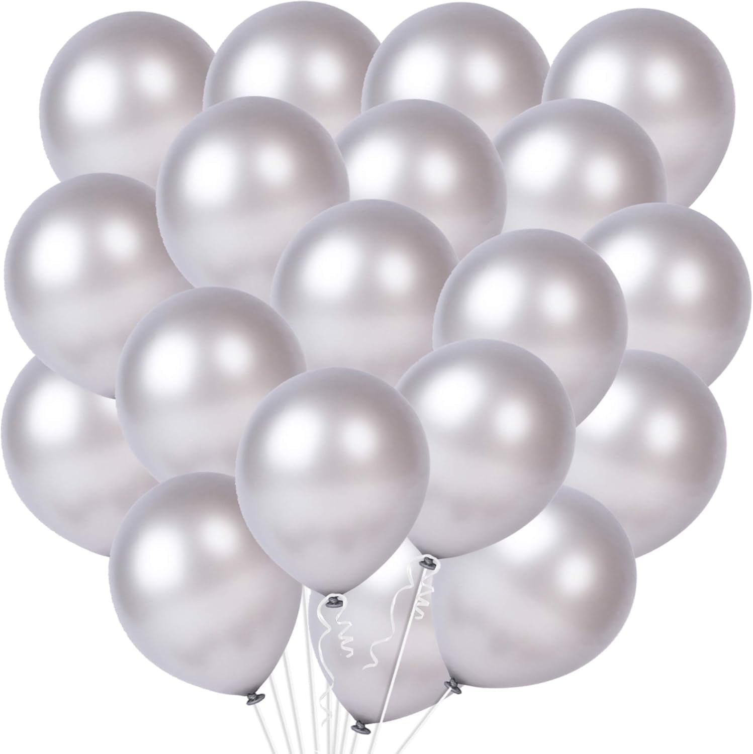 Silver Latex Balloons Kit - Pack of 30 | Silver Balloon for Arch Decoration | Shiny Silver Balloons for Graduation Decoration | Latex Balloons for Birthday, Bridal Baby Shower, Home, Office Decor