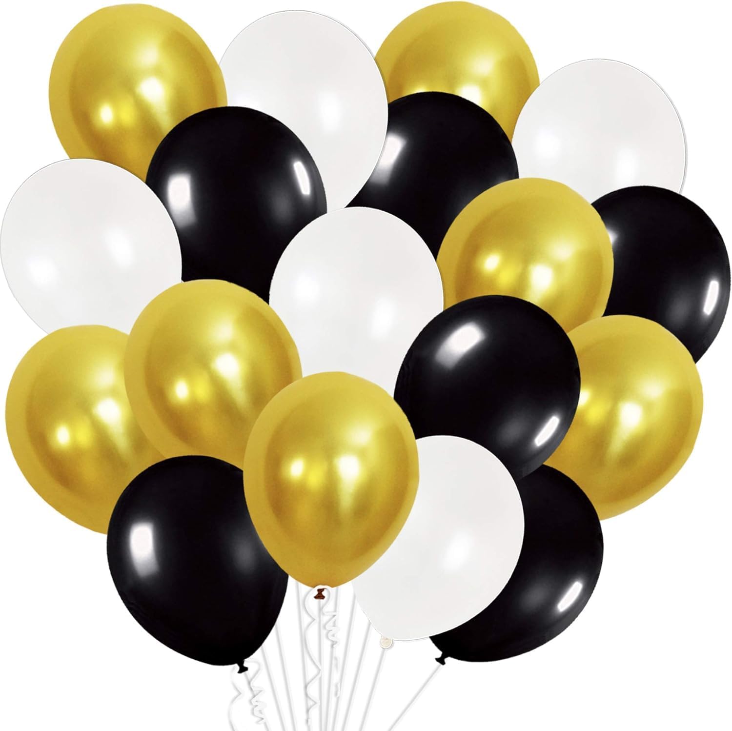 Gold and Black Party Balloons - Pack of 30, 12 Inch | White Latex Balloons | Gold Party Decorations | Birthday and Bachelorette Decorations | Bridal Shower, Wedding, Home and Office Decor Supplies Kit