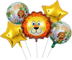 Lion Shape Foil Balloon Set – Gold and Jungle Theme Colors, Includes Star, Round, and Lion Face Balloons for Kids' Birthday Party, Multi Pack of 5
