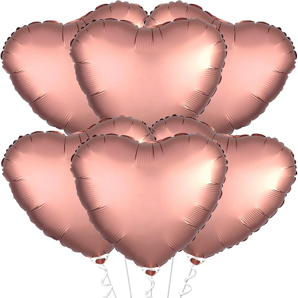 Rose Gold Heart Balloons – Pack of 6, 18 Inch | Foil Heart Shaped Balloons for Wedding Decorations | Rose Gold Balloons for Engagement, Bridal Shower, Birthday, Valentines Decorations or Anniversary