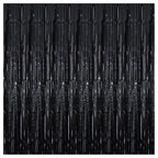 3 pcs 3ftx6ft Metal Black Foil Fringe Curtains Happy Birthday Party, Anniversary, Bachelorette, Baby Shower, Bridal Shower Decoration Item - Pack of 3
