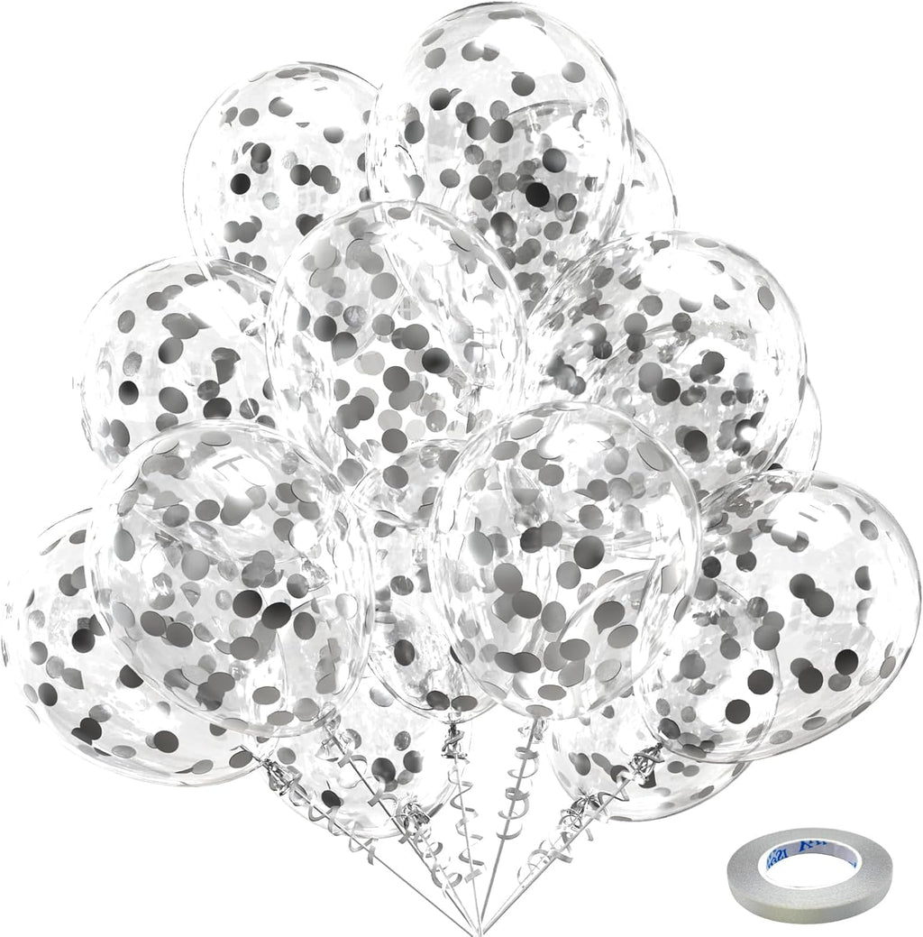 Silver Confetti Latex Party Balloons - 60 Pack 12 inch Helium Silver Confetti Glitter Balloons for Wedding, Graduation, Baby Shower, Birthday Party Decorations
