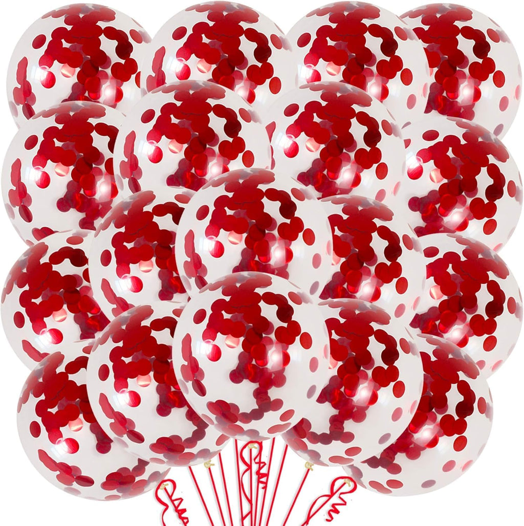 Red Confetti Balloons Kit - Pack of 30 | Red Balloons for Valentines Day Decorations | Red Glitter Balloons for Red Theme Birthday Party, Anniversary Decorations, Weddings, Bridal and Baby Shower
