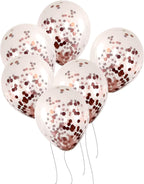 50 12-inch Transparent Latex Balloons with Rose Gold Confetti Large Thick Big Round Shining Biodegradable Bulk Helium Gas or Air Inflated for Kids Birthday Wedding Party Decorations Supplies Favors