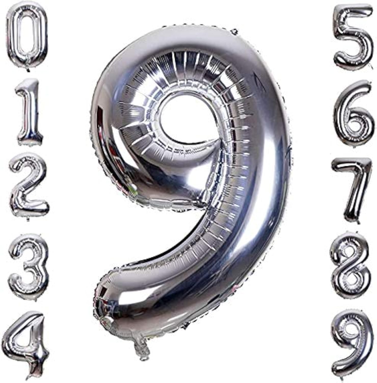 Number Balloons 32inch Inflatable Foil Helium Numbers 0-9 for Special Occasions, Birthday Wedding Engagement Anniversary, New Year, Graduation, Party Decorations (9, Silver)