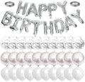 Silver Happy Birthday Balloon Banner with White and Silver Confetti Balloons – Ideal for birthday party decorations.