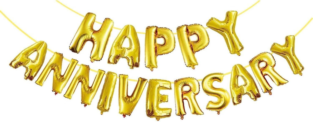 Happy Anniversary Foil Balloon, Gold Color (Pack of 16 Alphabets)